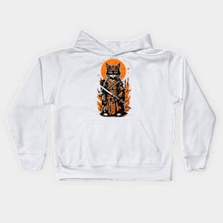 Yellow moon samurai cat Kids Hoodie